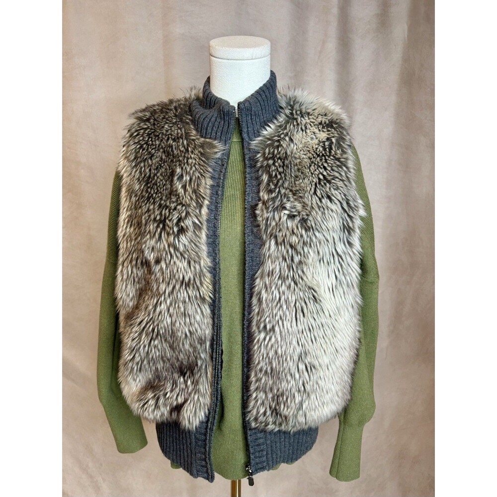 Shade Faux Fur Vest Small Gray Brown Zip Front Cozy Layering Piece